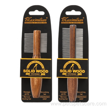 Double Sided Wooden Handle Dense Tooth Pet Comb